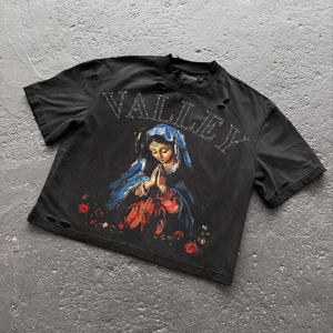 Camiseta Oversize Gráfica Boxy de Algodón Pesado con Pedrería, Estilo Streetwear Personalizado, Lavado Ácido de Alta Calidad, Vintage - Product Image 1