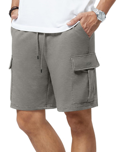 Streetwear Men's Custom Casual Solid Acid Washed Heavyweight <b>Canvas</b> Drawstring Distressed Long Cotton Ripped Sweat Shorts - Product Image 2