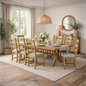 Ensemble de table à manger en bois minimaliste avec 8 chaises à dossier échelle, style farmhouse, mobilier de maison, design durable pour salle à manger - Product Image 1