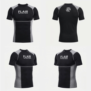 Flair Men's Short Sleeve <b>Compression</b> T-<b>Shirt</b> <b>Black</b> Gray Quick Dry Slim Fit Sporty O-Neck Printed With Pattern - Product Image 1