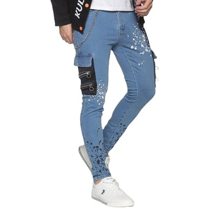 กางเกงยีนส์ขาตรงสำหรับผู้ชายกางเกงยีนส์ทรงหลวมมีกระเป๋าข้าง2023สไตล์อเมริกา - Product Image 3