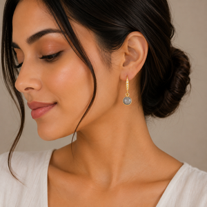 Gray Moonstone 23-24mm Round Shape With Zircon Ear Wire 925 Sterling Silver 18K Gold Plated <b>Earrings</b> - Product Image 6