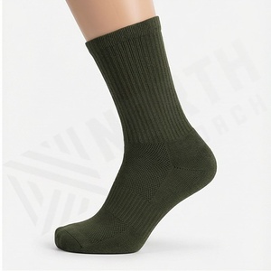 Crew <b>Socks</b> Solid Olive Green Knitted Breathable Casual Daily Wear Adult Regular Fit - Product Image 3