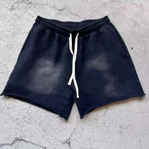 Shorts de jogging pour hommes effet délavé, en coton French Terry, ourlet brut, style streetwear vintage, vente chaude, approvisionnement en gros OEM, 100% coton - Product Image 2