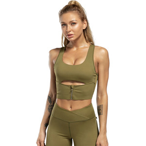 Débardeur de yoga pour femme en 100 % nylon, respirant, avec soutien moyen, dos nageur, rembourré, pour le sport et la course, avec logo personnalisé - Product Image 1