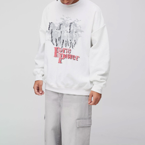 Sweat-shirt homme surdimensionné à col rond, 100% coton, lourd, personnalisable avec logo, pour l'hiver. - Product Image 2