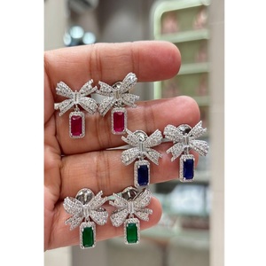 Attractive Silver Plated Zircon <b>Stud</b> Earrings Bowknot Shape <b>Emerald</b> Cut Women's Party Jewelry Cute Fashion Earrings - Product Image 1