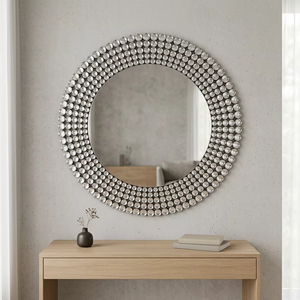 Wholesale Luxury <b>Crystal</b> Beaded Round Handmade Contemporary Wall <b>Mirror</b> with Diamond Accent for Living Room REHMAN CRAFT - Product Image 4