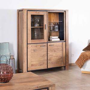 Vandana Crystal Shape <b>sideboard</b> in solid acacia wood with black relief, 3 doors and niche with glass shelves Fantaisie - Product Image 6