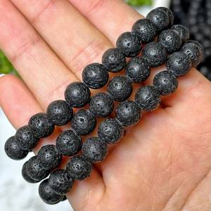 Natural <b>Stone</b> Beaded <b>Bracelet</b> Lava Rock Ball Minimalist Everyday Wear Unisex Jewelry - Product Image 5