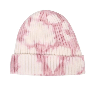 Gorro de Punto Acanalado con Efecto Tie-Dye Rosa, 100% Acrílico, Unisex, Casual, para Invierno, Talla Adulto 56-58CM - Product Image 5