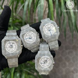 Charm Jewellis Luxury Men's <b>Diamond</b> Encrusted Square <b>Watch</b> Stainless Steel Analog Quartz Folding Clasp 38mm - Product Image 1
