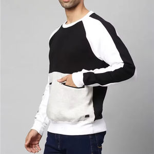 Sudadera de moda para hombre en blanco y negro con contraste de color, jersey de alta calidad con manga raglán y cremallera, sudadera con capucha estilo streetwear al por mayor. - Product Image 2