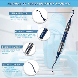 Curettes de Gracey 11/12 manuelles en acier inoxydable avec pointes en titane bleu et manche creux – Détartreurs parodontaux pour l'hygiène buccale - Product Image 5