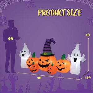 Decorazioni Gonfiabili di Halloween da Esterno 2,7m, Impermeabili in Poliestere, 5 Zucche, 2 Fantasmi, Luci LED Interne, 1 Pompa - Product Image 2
