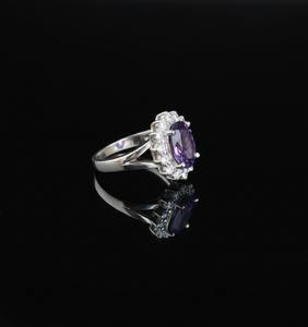 Anillo de Compromiso con Gema, Corte Ovalado, Minimalista, con Engaste de Canal, Certificado por Terceros, Plata 925, Amatista Natural, Cristiano - Product Image 3