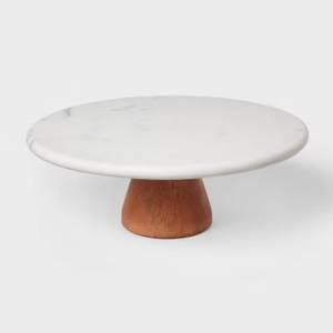 Luxury Modern Round Marble <b>Cake</b> <b>Stand</b> with Wood Base Handmade Dessert Display Pedestal Party Home hotel - Product Image 2