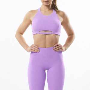 Sujetador deportivo de alto soporte para mujer, liso, con cuello alto y costuras frontales, transpirable, para entrenamiento, yoga, gimnasio y fitness, con logo frontal - Product Image 5