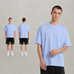เสื้อยืดแขนสั้นทรงหลวมผ้าฝ้ายแท้สไตล์ FOG น้ำหนัก 275GSM สำหรับผู้ชาย สีพื้นสไตล์อเมริกันเรโทร โทนสีเอิร์ธโทน เสื้อยืดลำลองแนวสตรีทแวร์ - Product Image 2