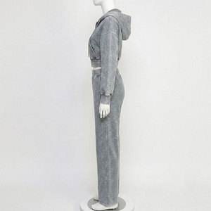 Ensemble de survêtement en molleton rose à capuche pour femme, manches longues, couleur unie, décontracté, respirant, pantalon en polyester avec poches latérales avant - Product Image 3