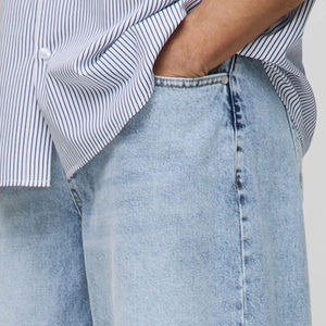 Pantalones Vaqueros Anchos de Mezclilla Azul Claro para Hombre, Corte Holgado, Estilo Cargo, Casuales, de Algodón, Cintura Alta, Ligeros - Product Image 5