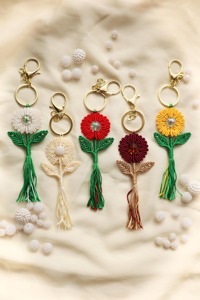 <b>Flower</b> Shape Colorful Macrame Key Organizer Handmade Boho Style Decorative Key Holder for School And College Backpack Accessory - Product Image 4
