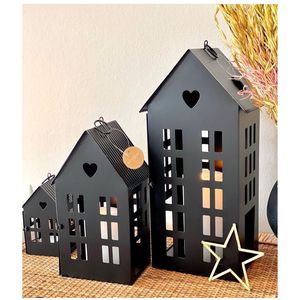 Modern Black Metal House Candle Holder <b>Set</b> Nordic Decorative Tealight <b>Lantern</b> Indoor Outdoor Home Tabletop Christmas Decor - Product Image 1