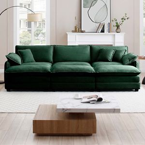Sofá Cama Modular Extra Grande de Pana Verde Acolchado con 3 Otomanas y Reposapiés, Diseño de 3 Plazas para Trabajar y Dormir - Product Image 2
