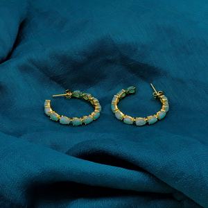 Amazonite anti-ternissement plaqué or pour femmes, boucles d'oreilles élégantes à la mode, clous à la mode, pierres précieuses faites à la main en laiton. - Product Image 3