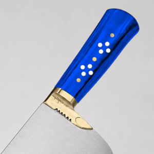 Couteau à découper la viande PK-BS, lame courbée argentée, manche en bois bleu, embout doré, couteau de boucher pour couper la viande - Product Image 2