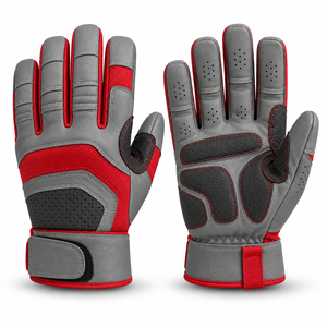 Guantes de Seguridad de Cuero con Reducción de Impactos, Muñequera Ajustable, Puntas de Dedos Texturizadas, Resistentes a la Abrasión, Anti-Impactos, Gris Rojo - Product Image 3
