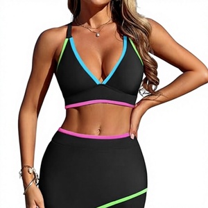 Women Halter Neck Bikini Set <b>Skirt</b> Two Piece <b>Swimsuit</b> Front Logo Customizable Fashion Swimwear Summer Vacation Wholesale OEM ODM - Product Image 2
