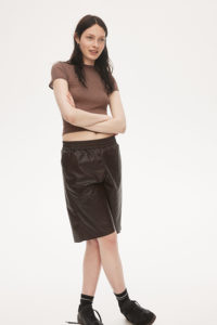 Women's Brown <b>PU</b> Coated Shorts Elastic Waist Loose Fit High Waisted Minimalist Style Woven Fabric Satin Material - Product Image 2