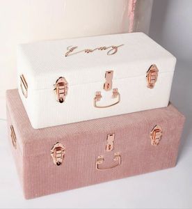 Personalized Ribbed Velvet Storage Trunk Rose Gold Hardware Custom <b>Keepsake</b> <b>Box</b> Decorative Trousseau Chest Nursery Decor - Product Image 2