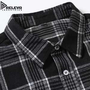 Men's Black White Plaid Long Sleeve Flannel Shirt, Full Sleeve Turn-<b>down</b> Collar, White Checkered Spring Autumn Suitable - Product Image 2