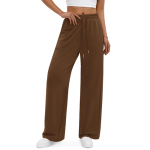 Pantalon de jogging en molleton de coton athlétique pour femme, coupe oversize, jambe large, style droit, vente en gros pour la saison d'automne, motif uni - Product Image 1