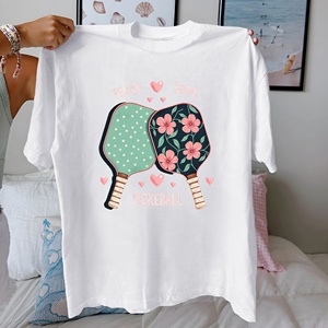 Camiseta de Mujer con Diseño de Pickleball, Amor y Paz, Tejida, Estampada, 100% Algodón, Corte Cómodo - Product Image 1