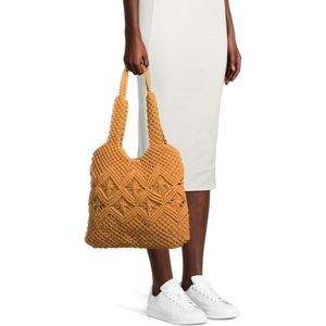 Sac fourre-tout en corde de coton pour femmes, moderne, doux, élégant, jaune moutarde, sac à main spacieux, écologique, pour le shopping, la plage, les voyages - Product Image 1