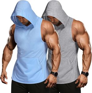Men <b>Sleeveless</b> <b>Hoodie</b> Factory Cut Off <b>Hoodie</b> Muscle Tank Pullover Hooded Gym Bodybuilding Kangaroo Pocket Blank Custom Logo OEM - Product Image 1
