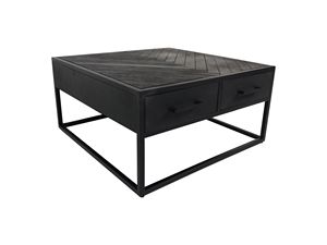 <b>Black</b> Industrial <b>Coffee</b> <b>Table</b> with Two Storage Drawers Metal Frame Herringbone Design Modern Living Room Furniture - Product Image 3