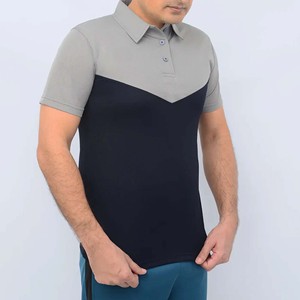 Polo à manches courtes pour homme, tissu tricoté, design boutonné, coupe décontractée, motif uni, gris, bleu marine - Product Image 2