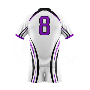 Conjunto de Camiseta y Pantalones Cortos de Fútbol a Rayas Blancas, Moradas y Negras, Unisex, Sublimados, de Poliéster que Absorbe la Humedad, Ajuste Atlético, para Adultos, para Todas las Temporadas - Product Image 4