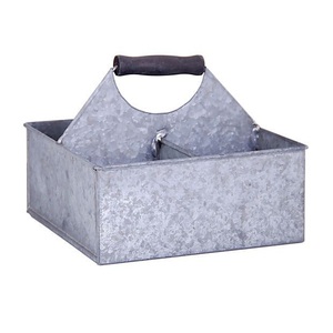 Organisateur de couverts de cuisine en métal galvanisé style ferme à 6 compartiments avec poignée en bois pour comptoir - Product Image 3