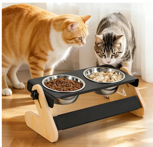 Gamelle ergonomique inclinée en acier inoxydable pour chat, design respectueux des moustaches, station d'alimentation surélevée pour la protection du cou - Product Image 1