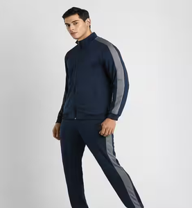 Men's Navy Blue Tracksuit <b>Set</b> Stand Collar <b>Knitted</b> Breathable Casual Sportswear Autumn Wear - Product Image 2