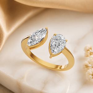 แหวนเพชรเม็ดใหญ่ทรงมาร์คีส์สองเม็ดจาก Toi Et Moi Pear พร้อมเพชรเลี้ยงในห้องปฏิบัติการ |   ทอง 14K |   แหวนหมั้นผู้หญิงสุดหรูสี D ที่ได้รับการรับรองจาก IGI - Product Image 3