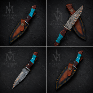 Cuchillo Táctico Portátil de Caza con Hoja Fija de Acero de Damasco y Cobre, con Funda y Mango de Resina de Palisandro, para Camping y Actividades al Aire Libre - Product Image 2