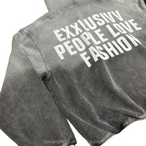 Streetwear pullover personnalisé, sweat à capuche court avec strass épais et délavé à l'acide, sweats à capuche pour hommes - Product Image 5