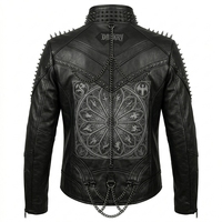 Veste en cuir noir à chaînes cloutées style gothique punk pour homme, avec motif vitrail cathédrale, vente en gros d'usine, service OEM ODM personnalisé