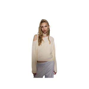 Suéter de punto extragrande para mujer, color sólido, hombros caídos, cuello redondo, diseño asimétrico, manga larga, ropa de otoño - Product Image 4